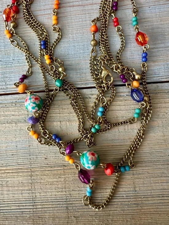 2pc Necklace Set Teal Beaded Long, Multicolor Double Strand, Boho Festival - Picture 13 of 16